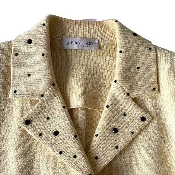 First Lady Knit Jacket Soft Pale Yellow with Black Buttons Wool Blend Vintage M - Picture 10 of 12